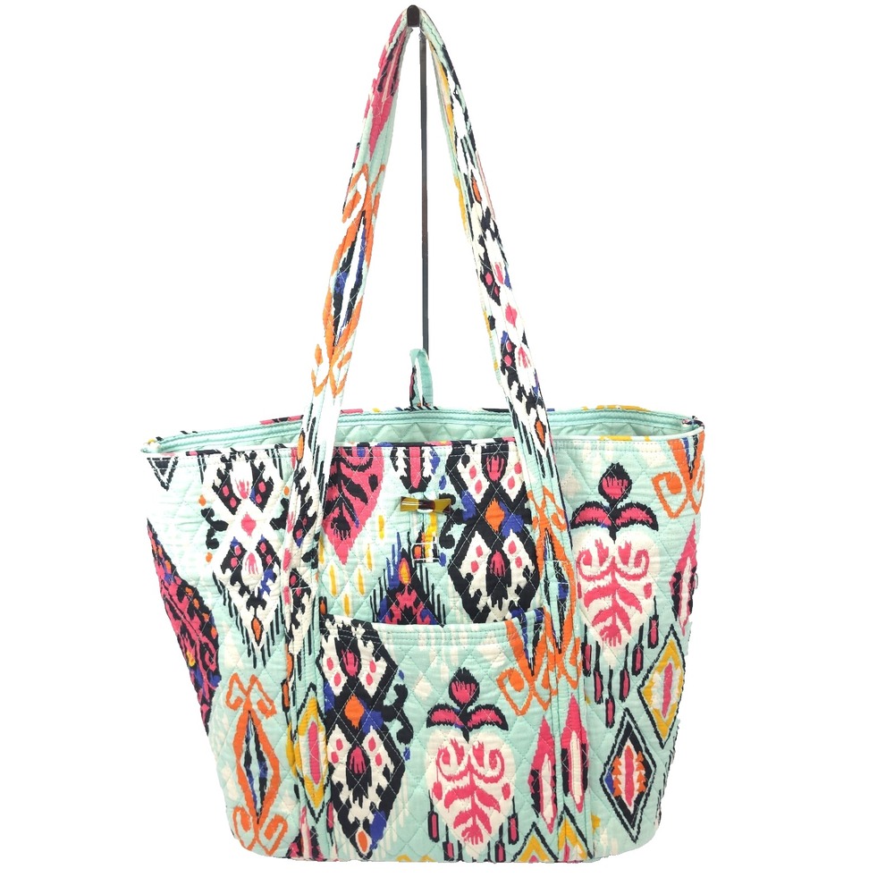 Vera Bradley Pueblo Aztec Ikat Turquoise Quilted Cotton Toggle Villager Tote Bag